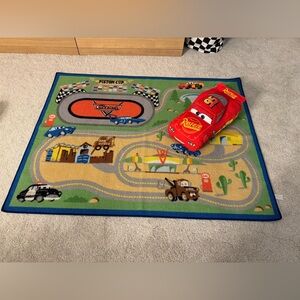 Disney Cars Floor Rug Playmat and Lightning McQueen Pillow Buddy